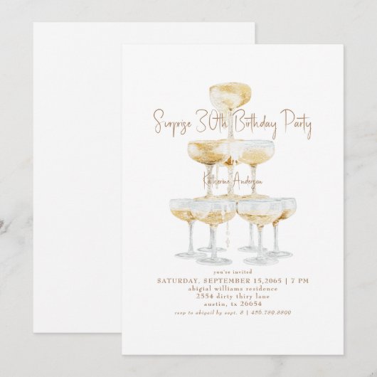 Champagne Tower Verrassing 30e Verjaardagsfeest Kaart (Voorkant / Achterkant)