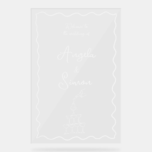 Champagne Tower Wavy Acryl Huwelijk Welkom Teken Acryl Bord (Voorkant)