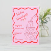 Champagne Tower Wavy Hand getrokken vrijgezellenfe Kaart (Staand voorkant)