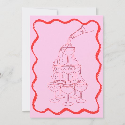 Champagne Tower Wavy Hand getrokken vrijgezellenfe Kaart (Achterkant)
