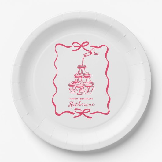 Champagne Tower White Hand Drawn Birthday Party Papieren Bordje (Voorkant)