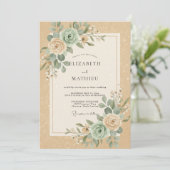 Champagne Turkoois Ranunculus Eucalyptus Bruiloft Kaart (Staand voorkant)
