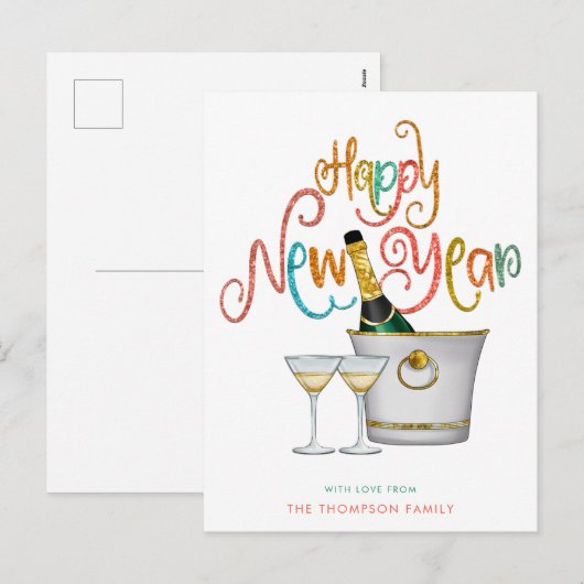 Champagne Turquoise Koraal Goud Glitters Gelukkig  Feestdagenkaart (Voorkant / Achterkant)