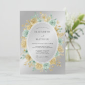 Champagne Turquoise Krans Bruiloft Kaart (Staand voorkant)