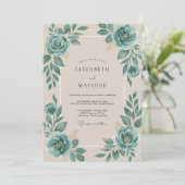 Champagne Turquoise Roze Bruiloft Kaart (Staand voorkant)
