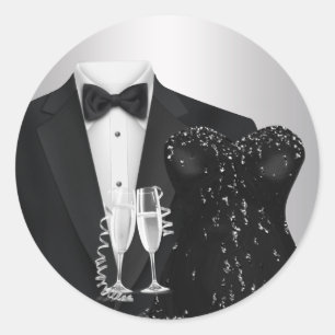 Champagne Tuxedo Zwart Jurk Party Stickers