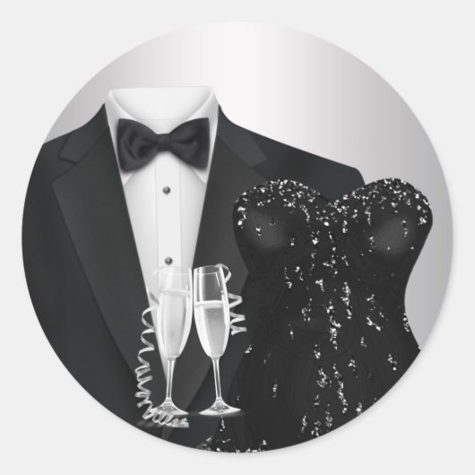 Champagne Tuxedo Zwarte Jurk Feest Stickers (Voorkant)