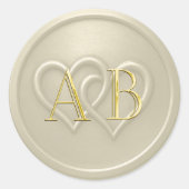 Champagne Two Hearts Intertwined Monogram Wedding Ronde Sticker (Voorkant)