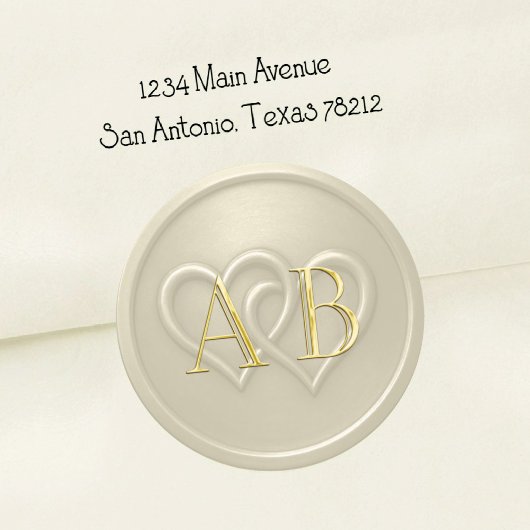 Champagne Two Hearts Intertwined Monogram Wedding Ronde Sticker
