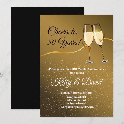 Champagne, uitnodiging voor huwelijksherdenking (Voorkant / Achterkant)