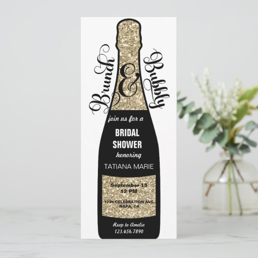 Champagne-uitnodigingen | Vrijgezellenfeest Brunch Kaart (Staand voorkant)