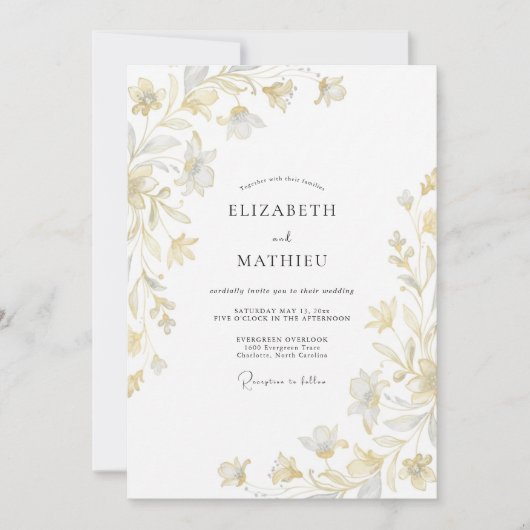 Champagne Vergulde Blad Bruiloft Kaart (Voorkant)