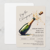 Champagne Verjaardagsfeestje Kaart (Voorkant / Achterkant)