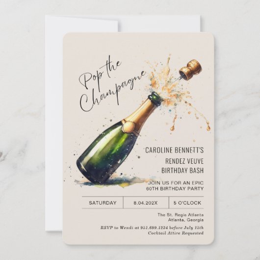 Champagne Verjaardagsfeestje Kaart (Voorkant)