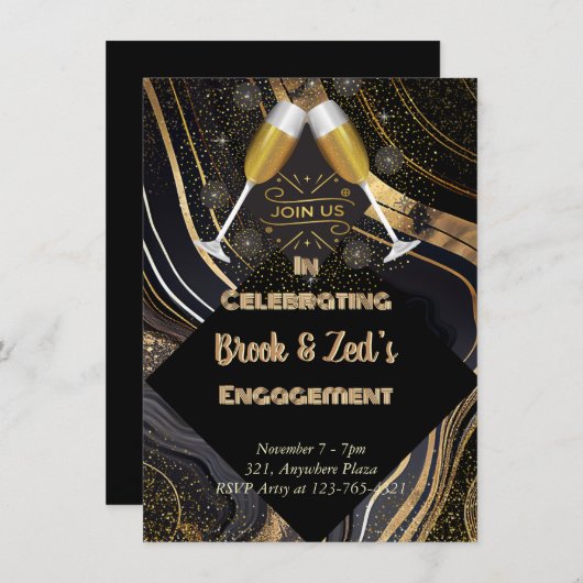 Champagne verlovingsfeest aankondiging (Voorkant / Achterkant)