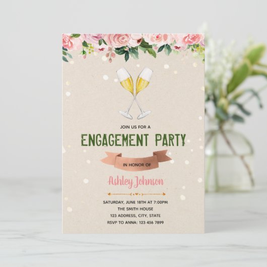 Champagne verlovingsfeest uitnodiging (Staand voorkant)