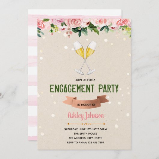 Champagne verlovingsfeest uitnodiging (Voorkant / Achterkant)