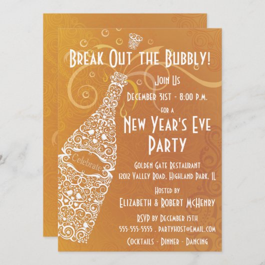Champagne-viering nieuwjaarsfeest kaart (Voorkant / Achterkant)