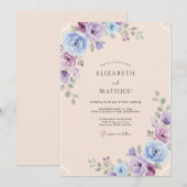 Champagne Violet Pioen Huwelijk Kaart (Voorkant / Achterkant)