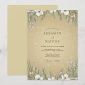 Champagne Violet Wilde Bloemen Bruiloft Kaart (Voorkant / Achterkant)