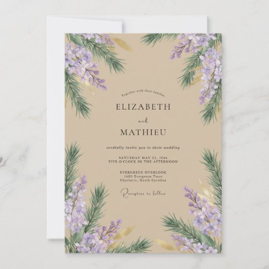 Champagne Violet Wisteria Bruiloft Kaart (Voorkant)