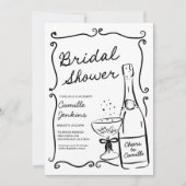 Champagne Vrijgezellenfeest Hand getrokken uitnodi Kaart (Voorkant)