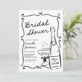 Champagne Vrijgezellenfeest Hand getrokken uitnodi Kaart (Staand voorkant)