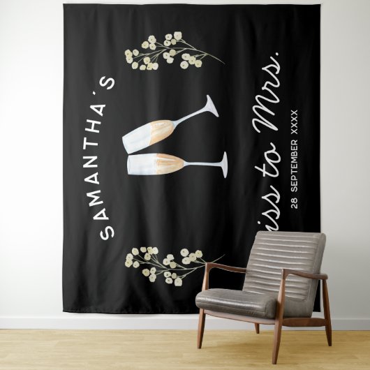 Champagne vrijgezellenfeest Miss to Mrs Bloemig Wandkleed (In situ)