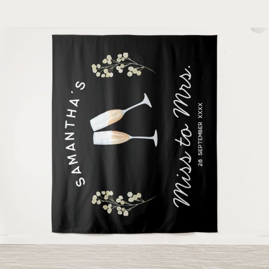 Champagne vrijgezellenfeest Miss to Mrs Bloemig Wandkleed (Voorkant)