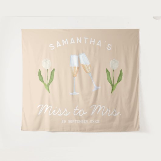 Champagne vrijgezellenfeest Miss to Mrs Tulp Wandkleed (Voorkant (horizontaal))