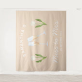 Champagne vrijgezellenfeest Miss to Mrs Tulp Wandkleed (Voorkant)