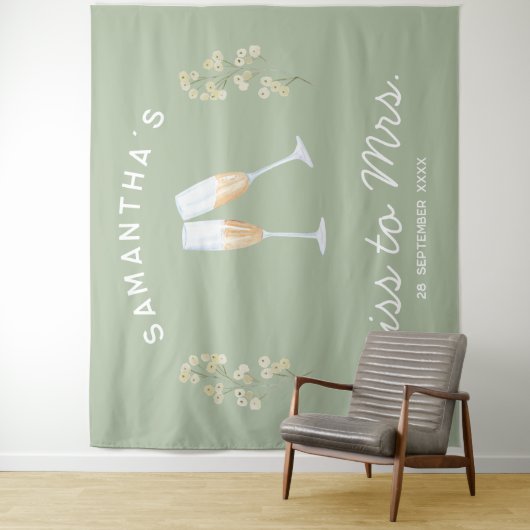 Champagne vrijgezellenfeest Miss tot Mrs bloem Wandkleed (In situ)