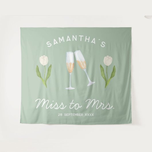 Champagne vrijgezellenfeest Miss tot Mrs Tulp Wandkleed (Voorkant (horizontaal))
