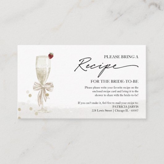 Champagne Vrijgezellenfeest Recept Request Enclosu Informatiekaartje (Voorkant)