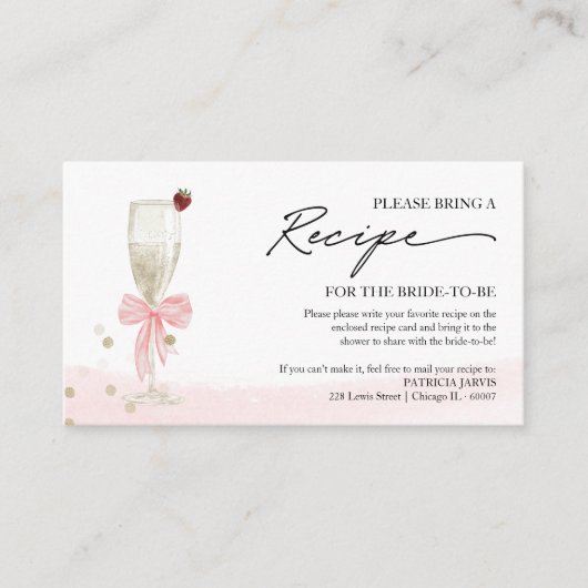 Champagne Vrijgezellenfeest Recept Request Enclosu Informatiekaartje (Voorkant)