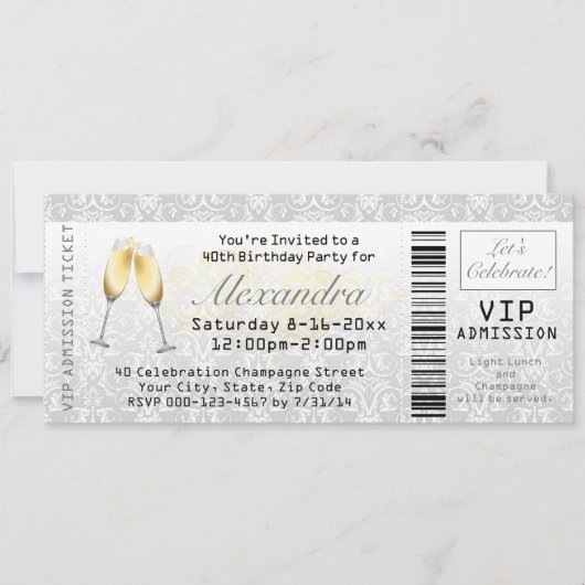 Champagne Vrouwen 40e Verjaardag Party Ticket Kaart (Voorkant)