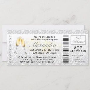 Champagne Vrouwen 40e Verjaardag Party Ticket Kaart