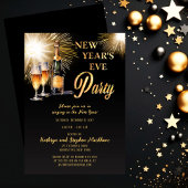 Champagne Vuurwerk Zwart Goud Nieuwjaar Eve Party Kaart