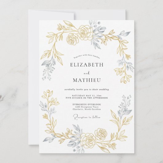 Champagne Warme Gouden Blad Bruiloft Kaart (Voorkant)