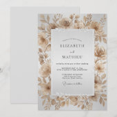 Champagne Waterverf Blad Bruiloft Kaart (Voorkant / Achterkant)