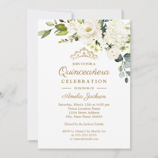 Champagne Waterverf Bloem Quinceanera Kaart (Voorkant)