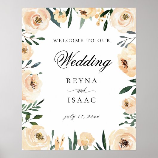 Champagne Waterverf Floral Design Weddenschap Welk Poster (Voorkant)