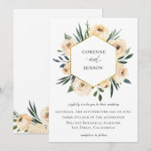 Champagne Waterverf Floral geometrische bruiloft Kaart (Voorkant / Achterkant)