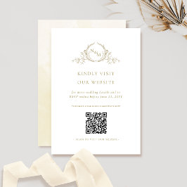 Champagne Waterverf Monogram QR Code/RSVP Online Informatiekaartje