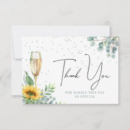 Champagne Waterverf Zonnebloem Bruidsdouche Bedankkaart