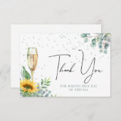 Champagne Waterverf Zonnebloem Bruidsdouche Bedankkaart (Voorkant / Achterkant)