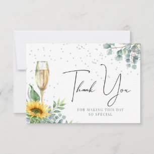 Champagne Waterverf Zonnebloem Bruidsdouche Bedankkaart