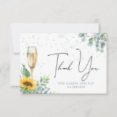 Champagne Waterverf Zonnebloem Vrijgezellenfeest Bedankkaart (Voorkant)