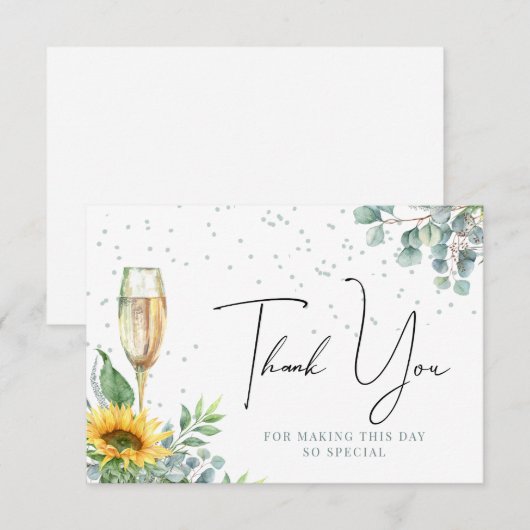 Champagne Waterverf Zonnebloem Vrijgezellenfeest Bedankkaart (Voorkant / Achterkant)