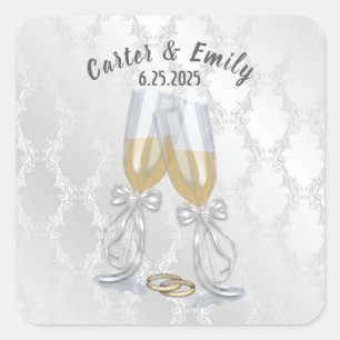 Champagne Wedding Toast with Rings Vierkante Sticker